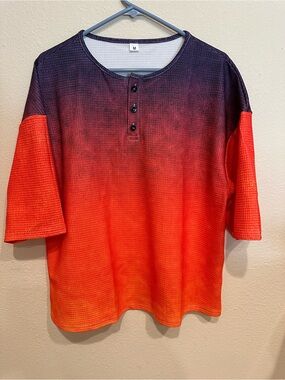 Women’s Ombre Henley Shirt in Orange and Purple—Size M/L
